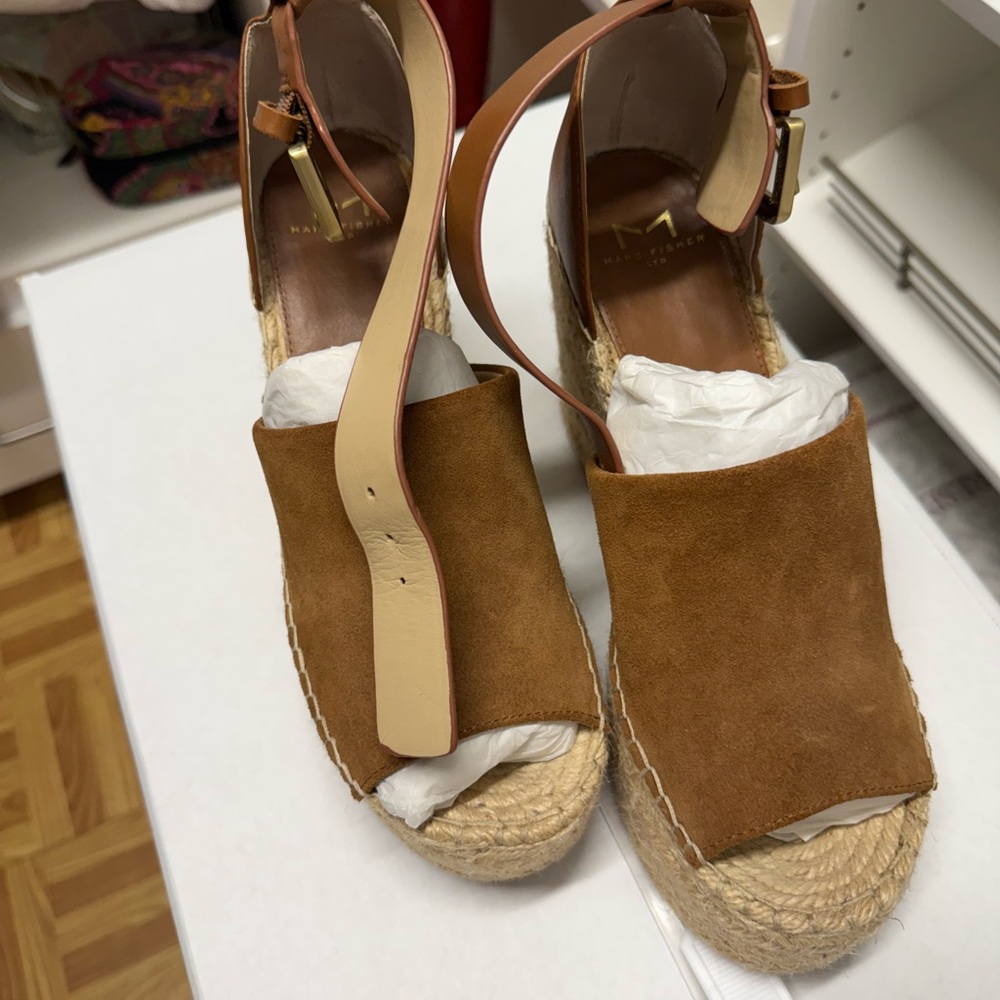 Marc Fisher Brown Espadrille Sandals with Ankle Straps